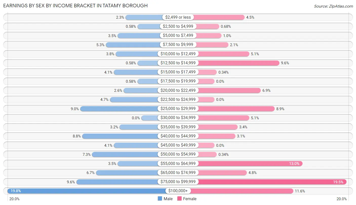 Earnings by Sex by Income Bracket in Tatamy borough