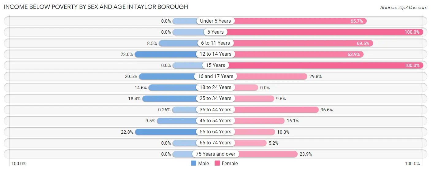 Income Below Poverty by Sex and Age in Taylor borough