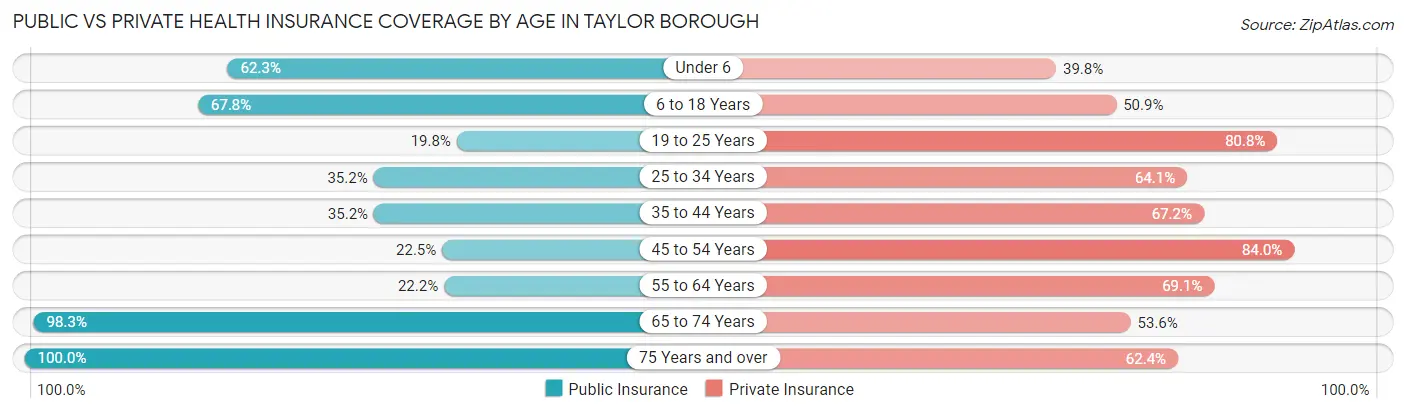 Public vs Private Health Insurance Coverage by Age in Taylor borough