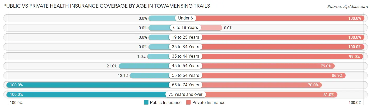 Public vs Private Health Insurance Coverage by Age in Towamensing Trails