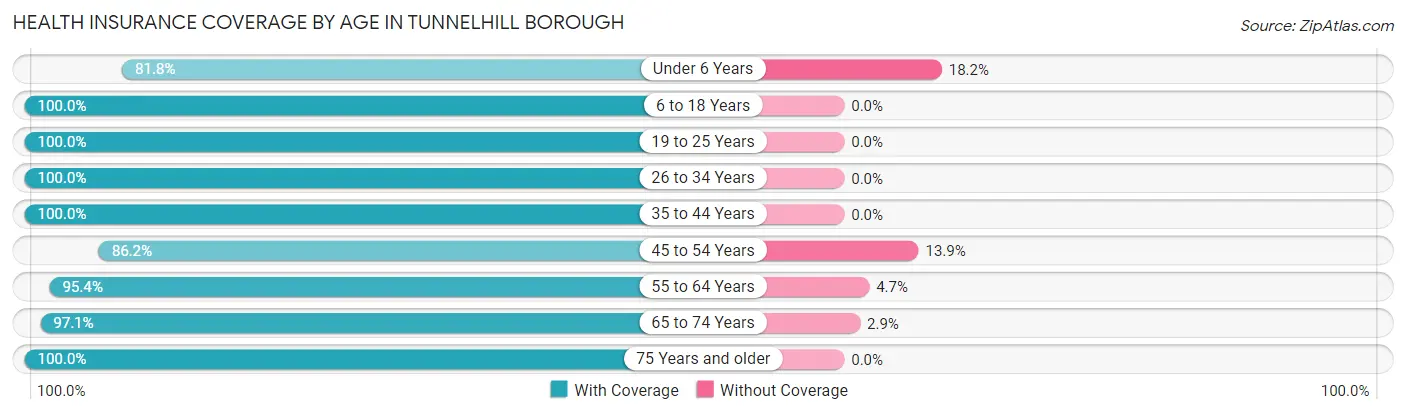 Health Insurance Coverage by Age in Tunnelhill borough