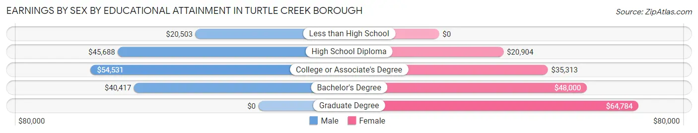 Earnings by Sex by Educational Attainment in Turtle Creek borough