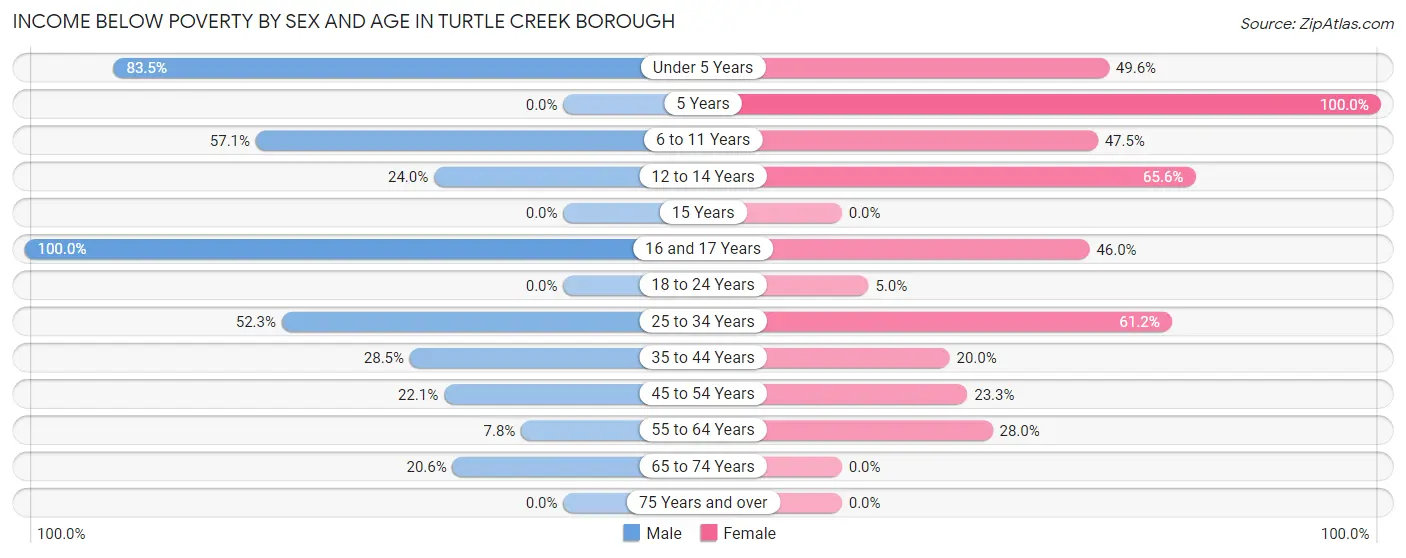 Income Below Poverty by Sex and Age in Turtle Creek borough