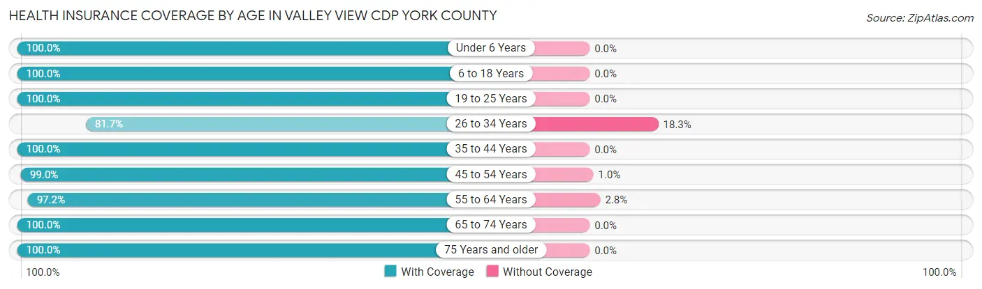 Health Insurance Coverage by Age in Valley View CDP York County