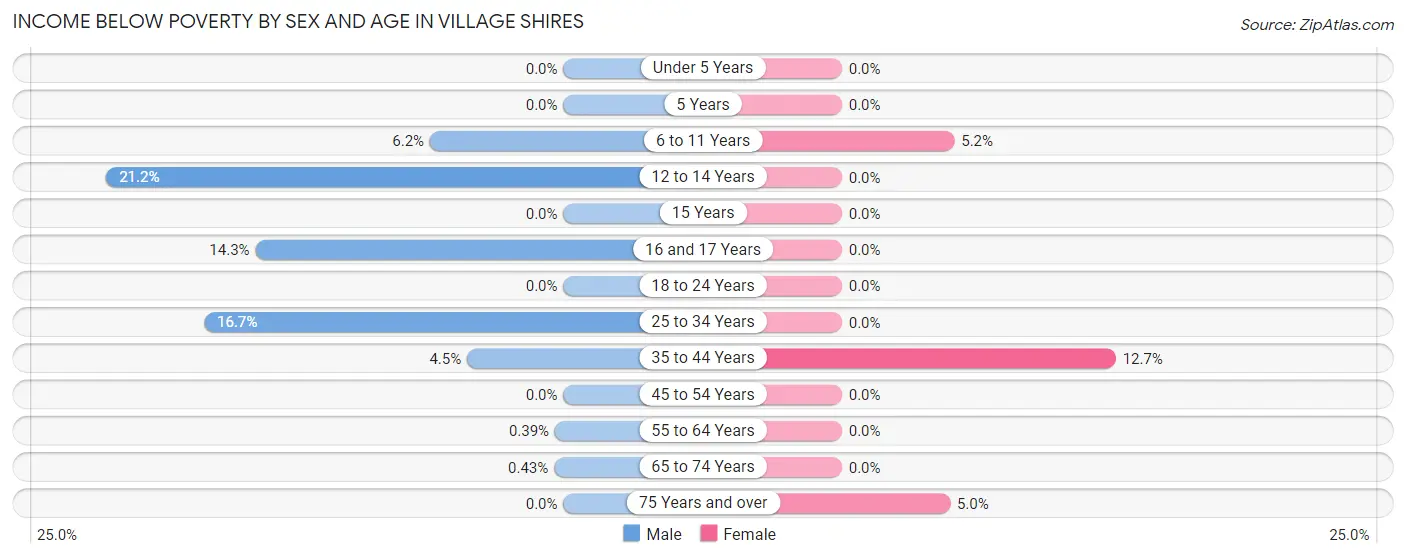 Income Below Poverty by Sex and Age in Village Shires