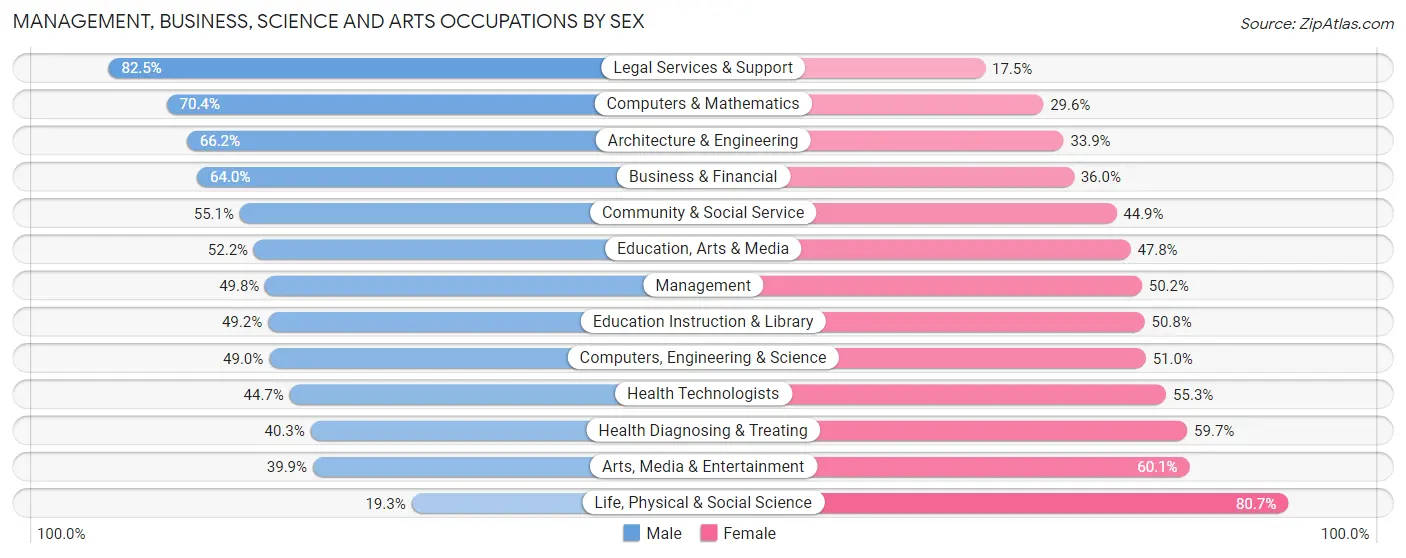 Management, Business, Science and Arts Occupations by Sex in Villanova