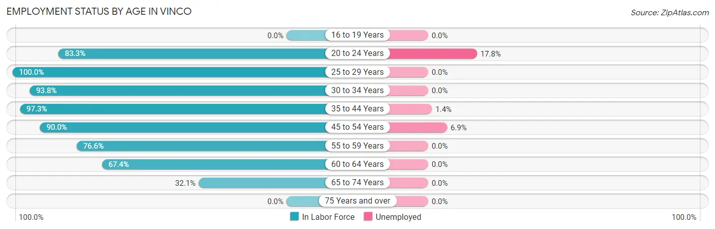 Employment Status by Age in Vinco