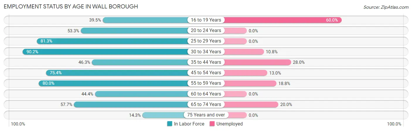 Employment Status by Age in Wall borough
