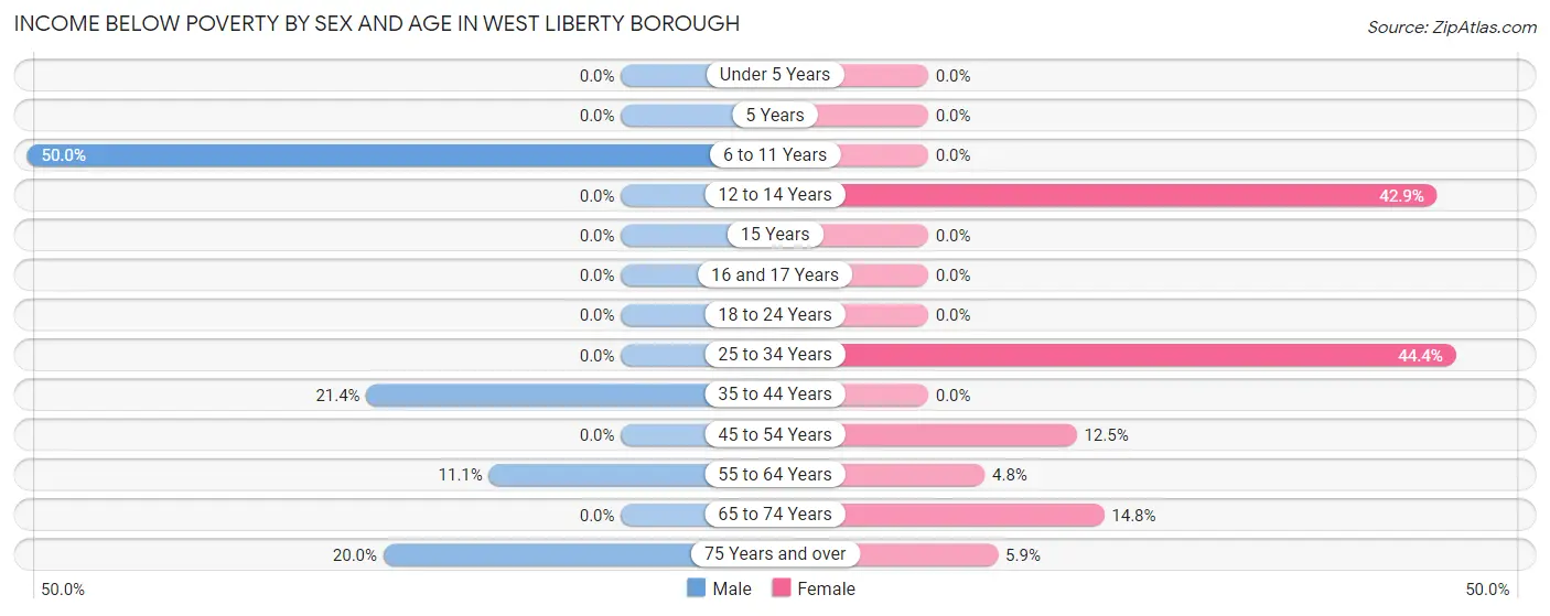 Income Below Poverty by Sex and Age in West Liberty borough