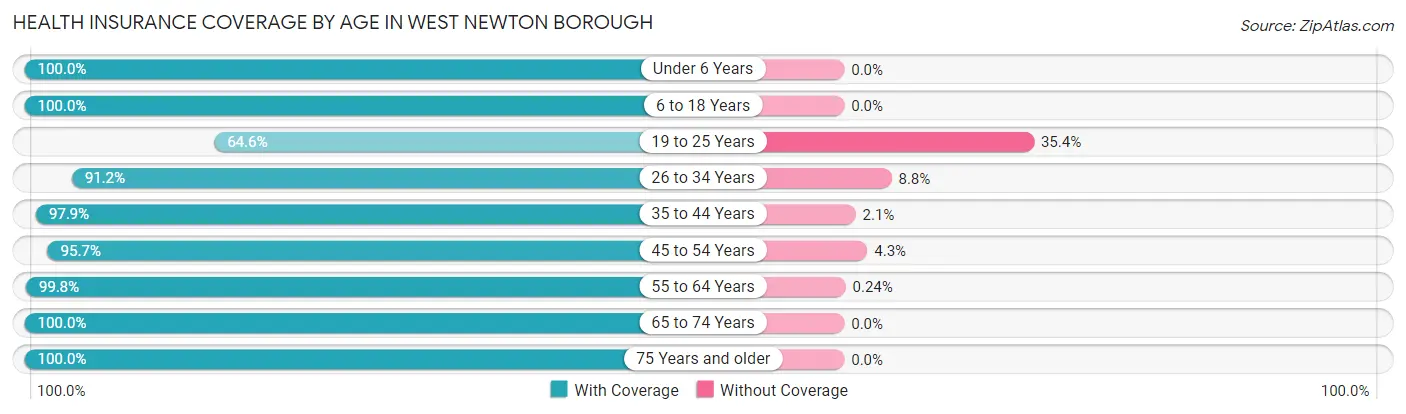 Health Insurance Coverage by Age in West Newton borough