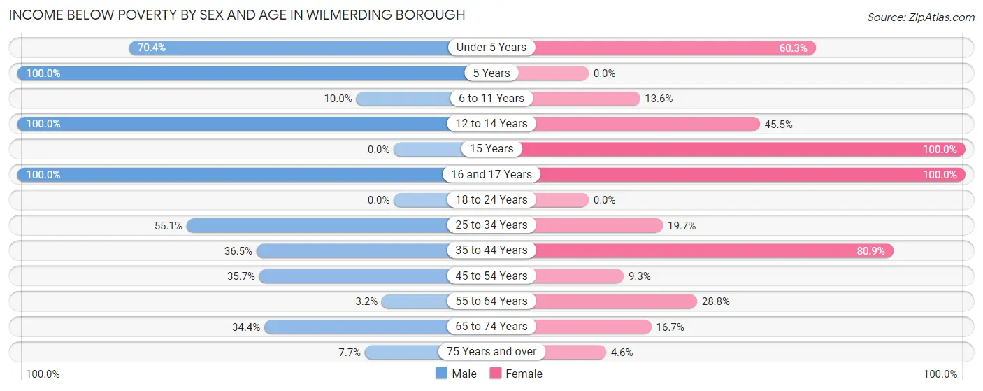 Income Below Poverty by Sex and Age in Wilmerding borough