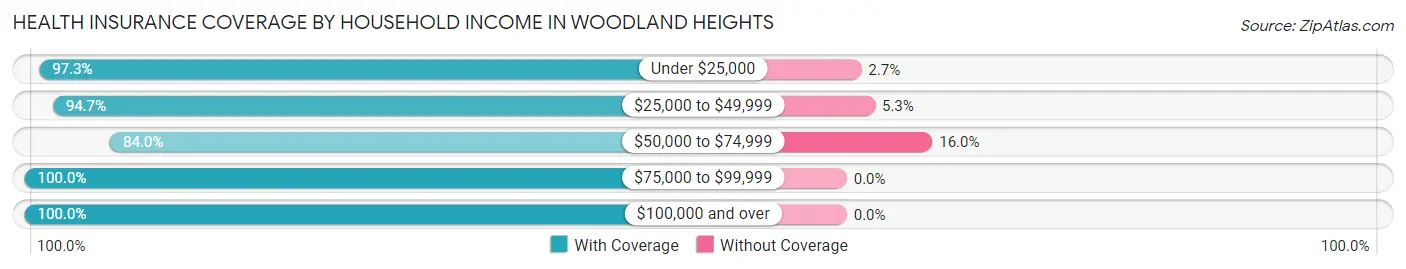 Health Insurance Coverage by Household Income in Woodland Heights