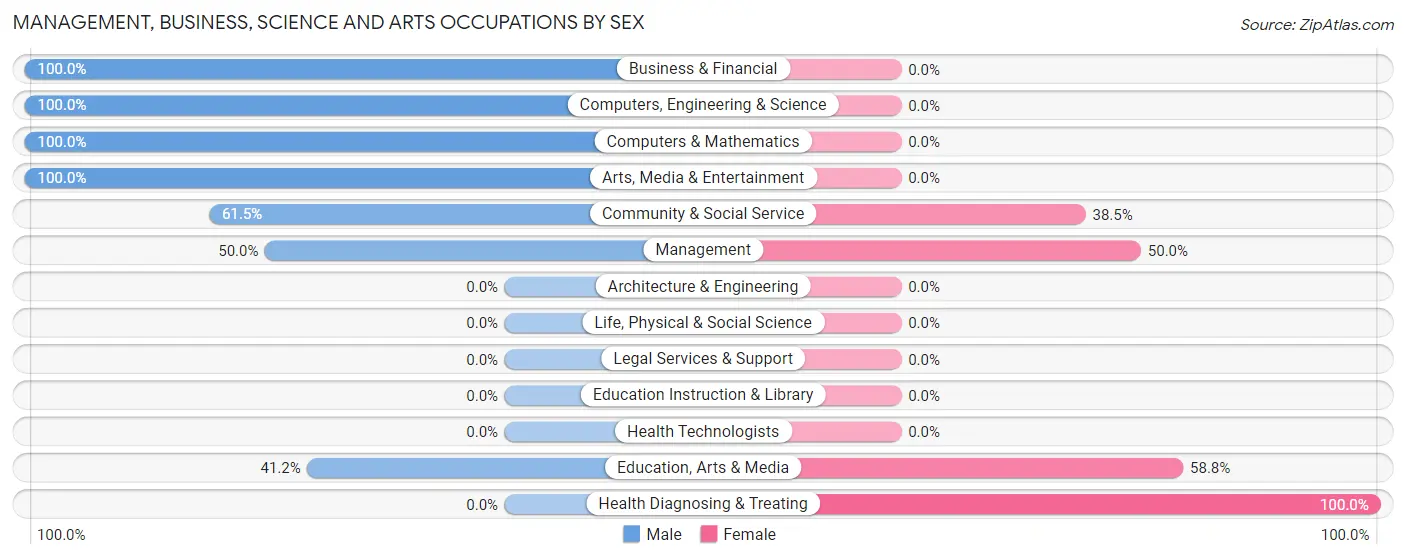 Management, Business, Science and Arts Occupations by Sex in Woodland Heights