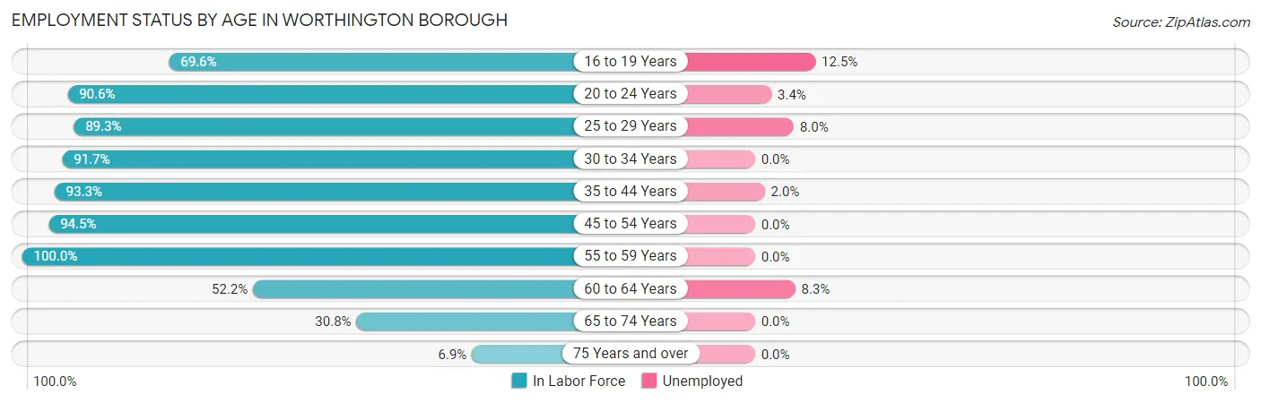 Employment Status by Age in Worthington borough