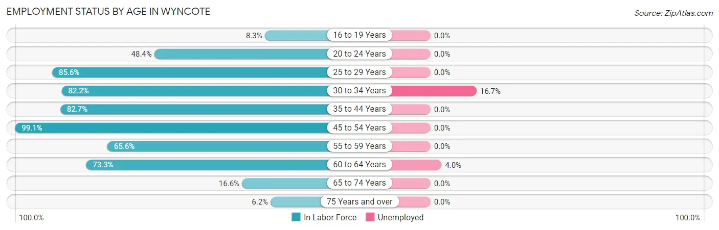 Employment Status by Age in Wyncote