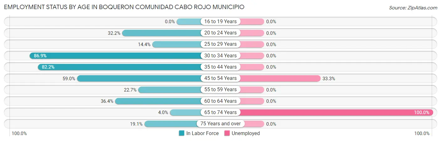 Employment Status by Age in Boqueron comunidad Cabo Rojo Municipio