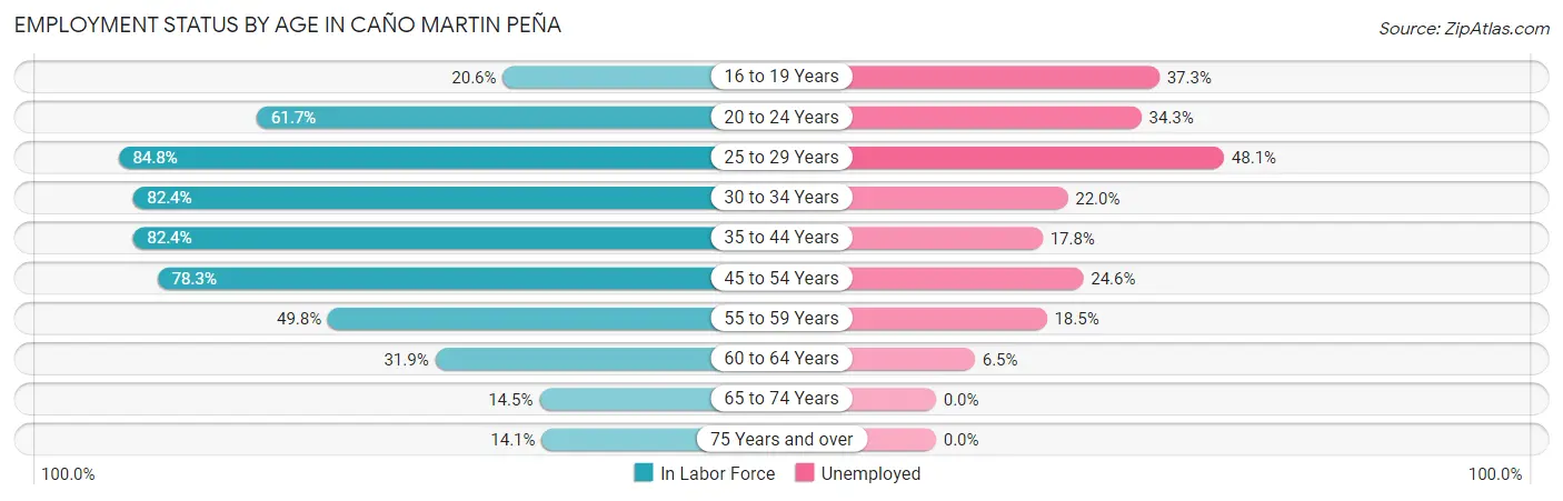 Employment Status by Age in Caño Martin Peña