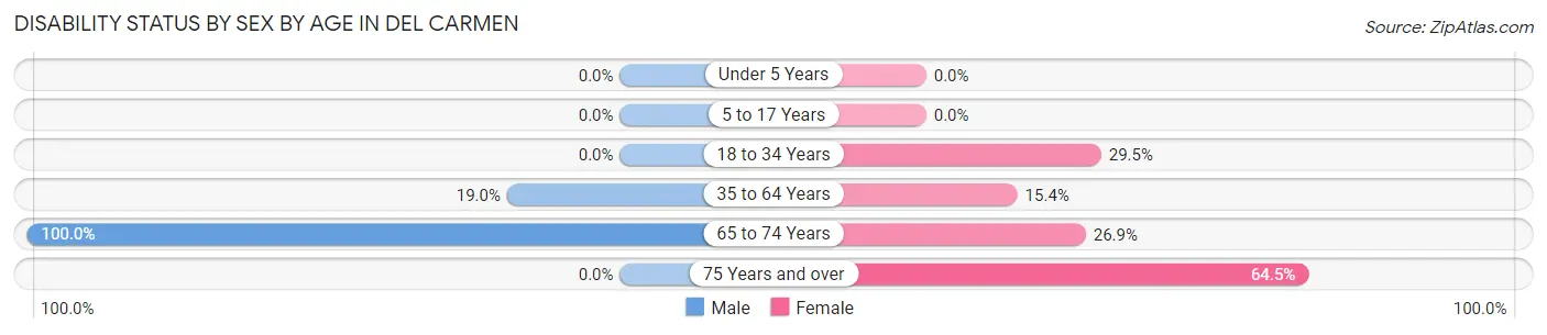 Disability Status by Sex by Age in Del Carmen