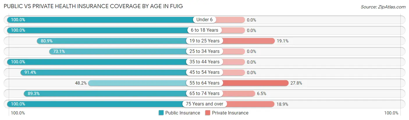 Public vs Private Health Insurance Coverage by Age in Fuig