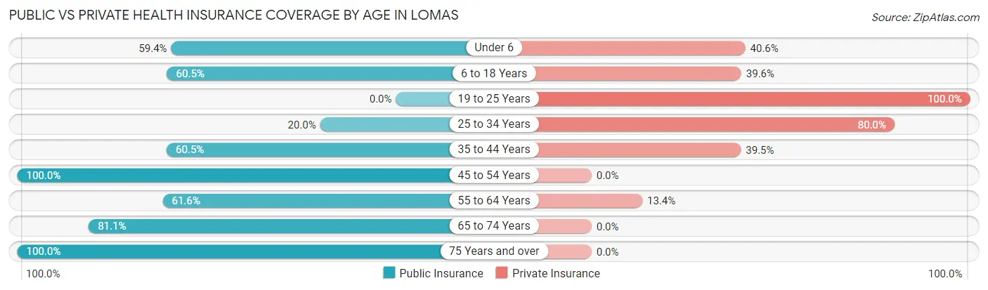 Public vs Private Health Insurance Coverage by Age in Lomas
