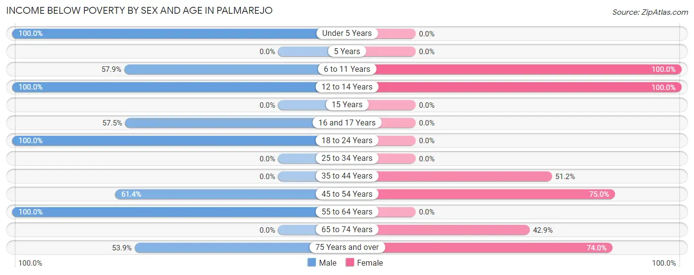 Income Below Poverty by Sex and Age in Palmarejo