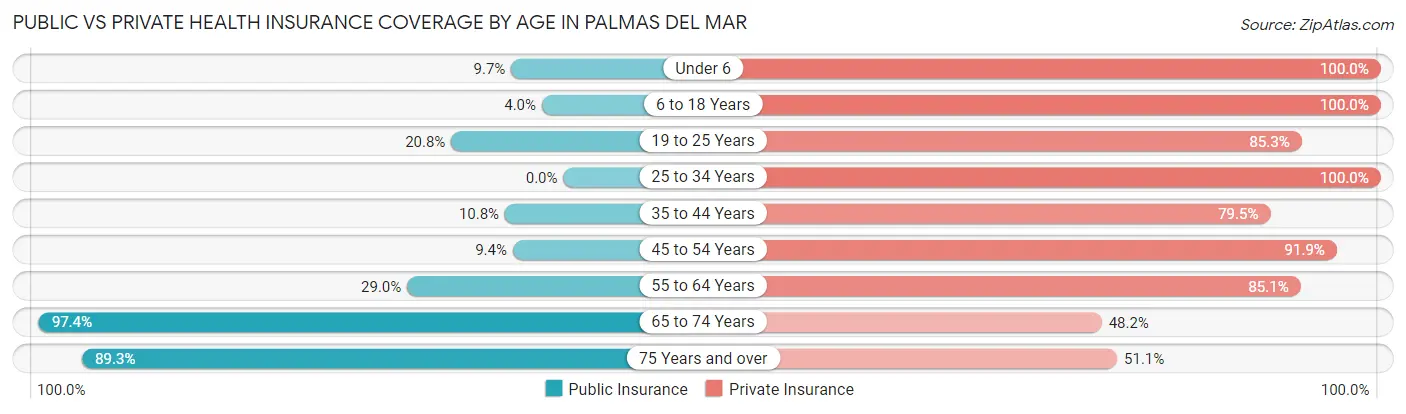 Public vs Private Health Insurance Coverage by Age in Palmas del Mar