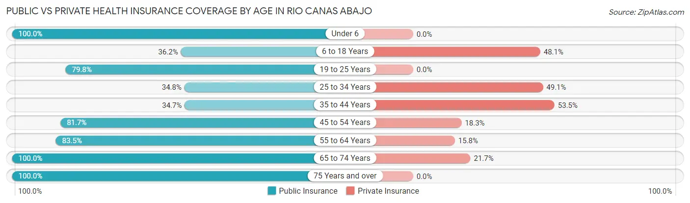 Public vs Private Health Insurance Coverage by Age in Rio Canas Abajo