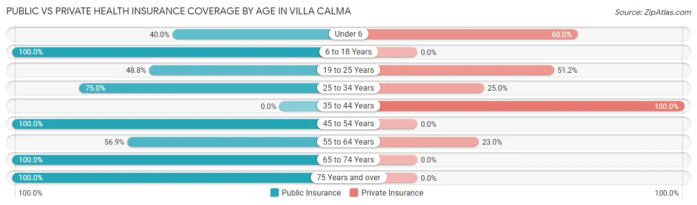 Public vs Private Health Insurance Coverage by Age in Villa Calma