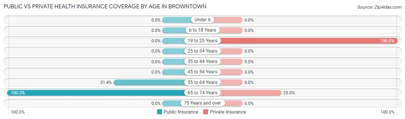 Public vs Private Health Insurance Coverage by Age in Browntown