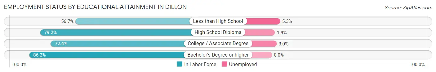 Employment Status by Educational Attainment in Dillon