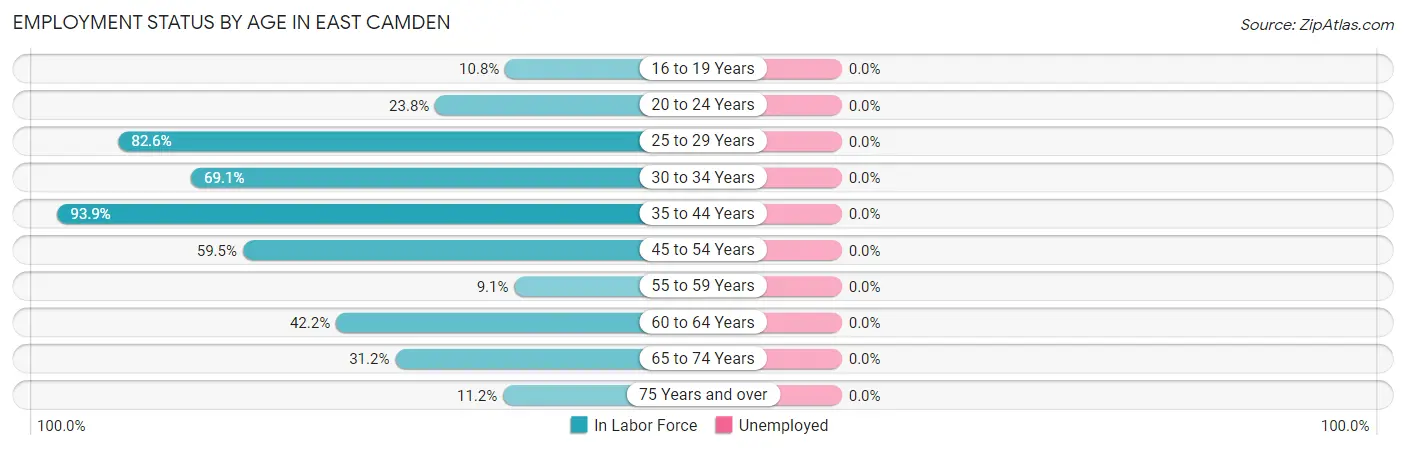 Employment Status by Age in East Camden