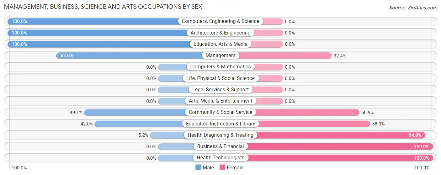 Management, Business, Science and Arts Occupations by Sex in Honea Path
