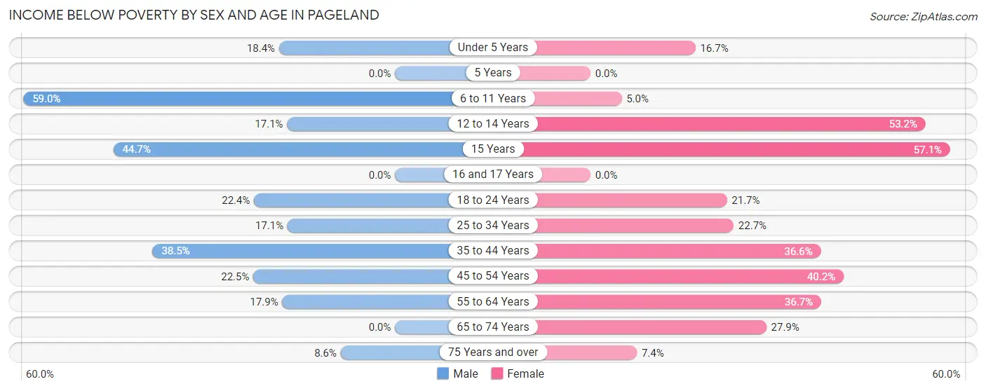 Income Below Poverty by Sex and Age in Pageland