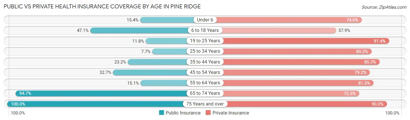 Public vs Private Health Insurance Coverage by Age in Pine Ridge