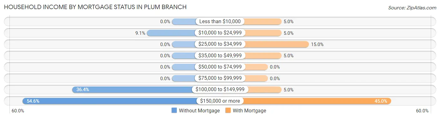 Household Income by Mortgage Status in Plum Branch