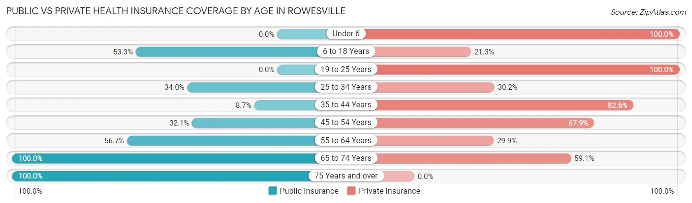 Public vs Private Health Insurance Coverage by Age in Rowesville