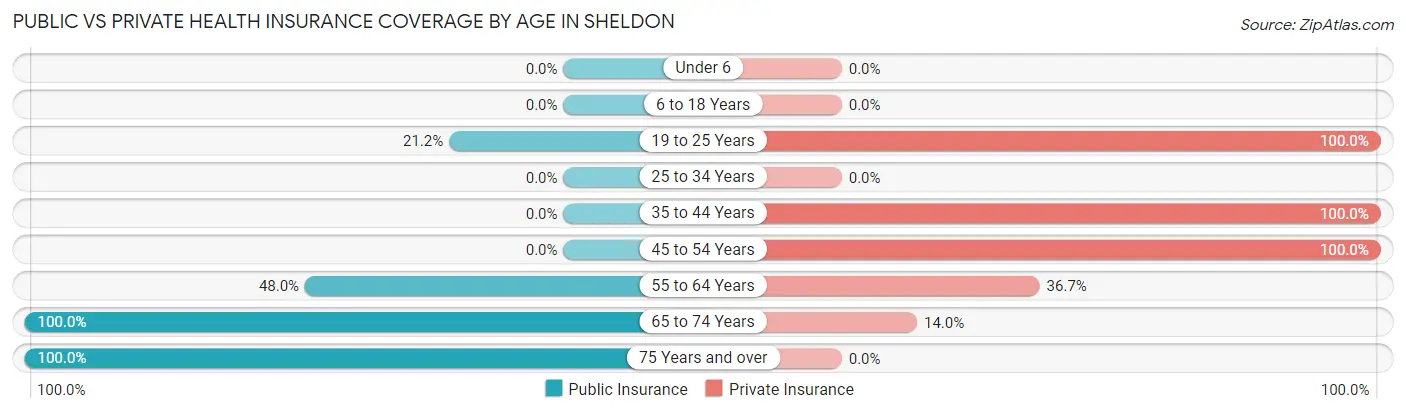 Public vs Private Health Insurance Coverage by Age in Sheldon