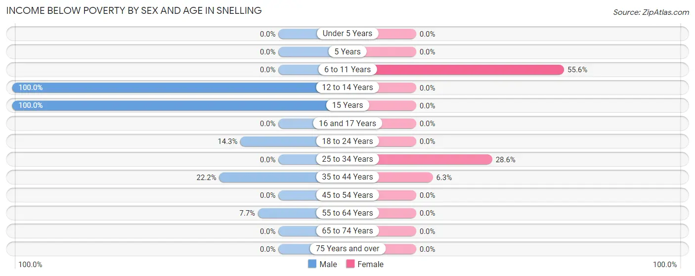 Income Below Poverty by Sex and Age in Snelling