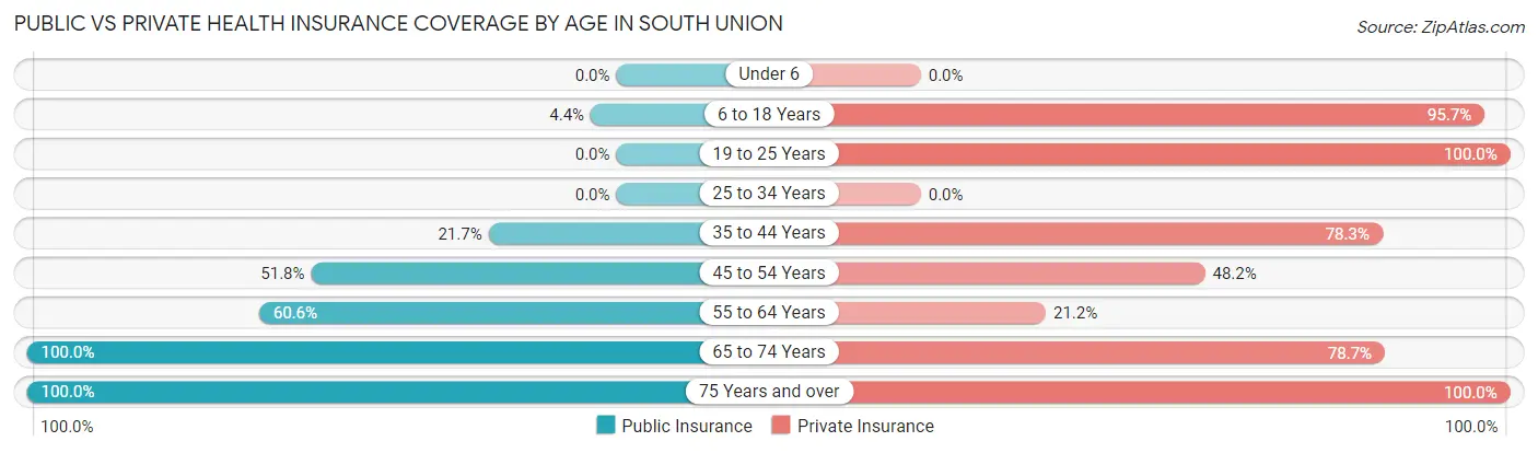 Public vs Private Health Insurance Coverage by Age in South Union