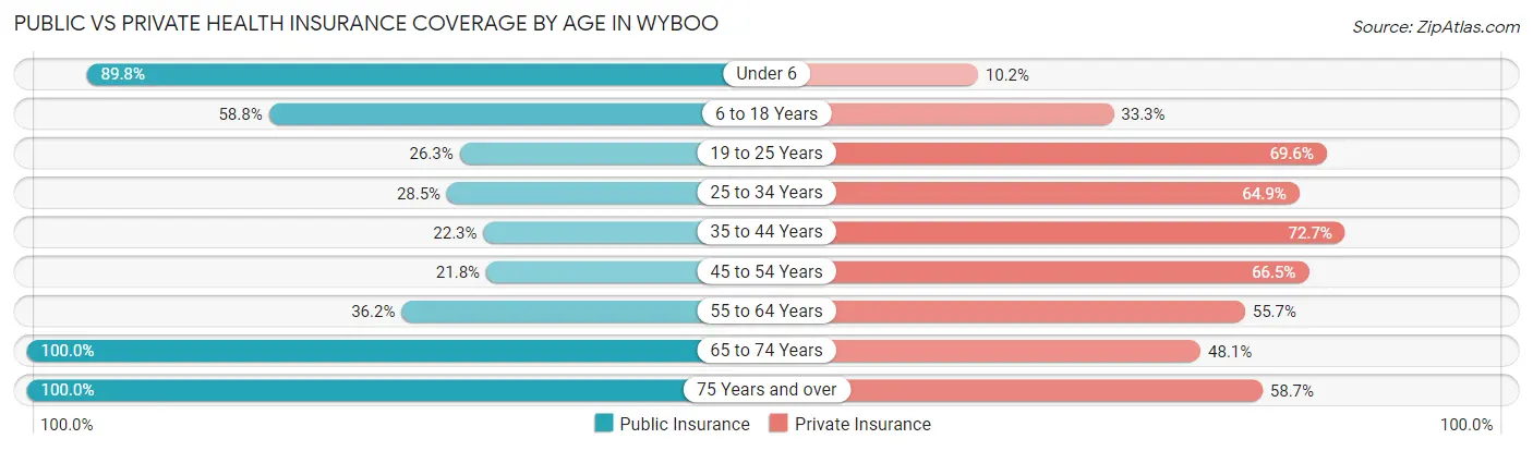 Public vs Private Health Insurance Coverage by Age in Wyboo