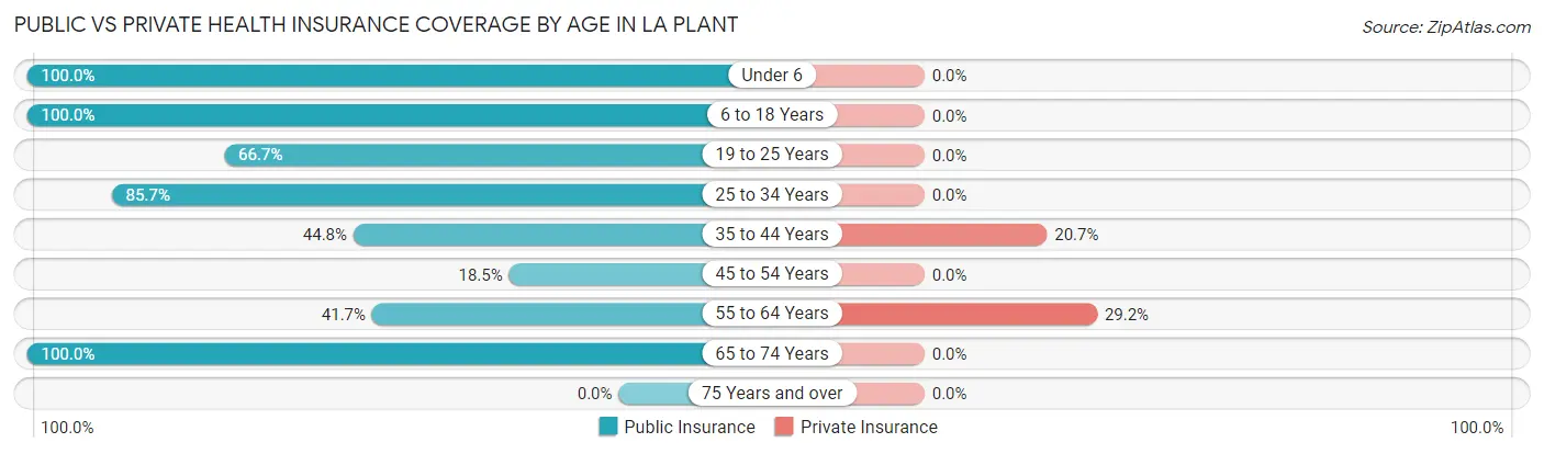 Public vs Private Health Insurance Coverage by Age in La Plant