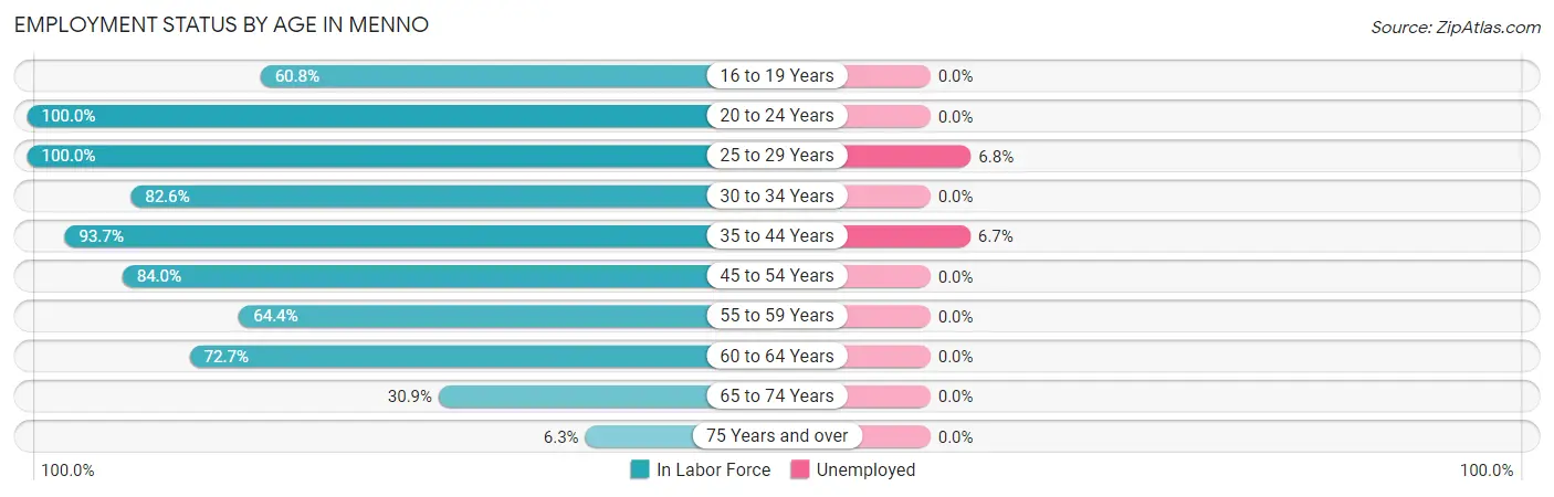 Employment Status by Age in Menno