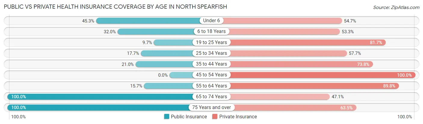 Public vs Private Health Insurance Coverage by Age in North Spearfish
