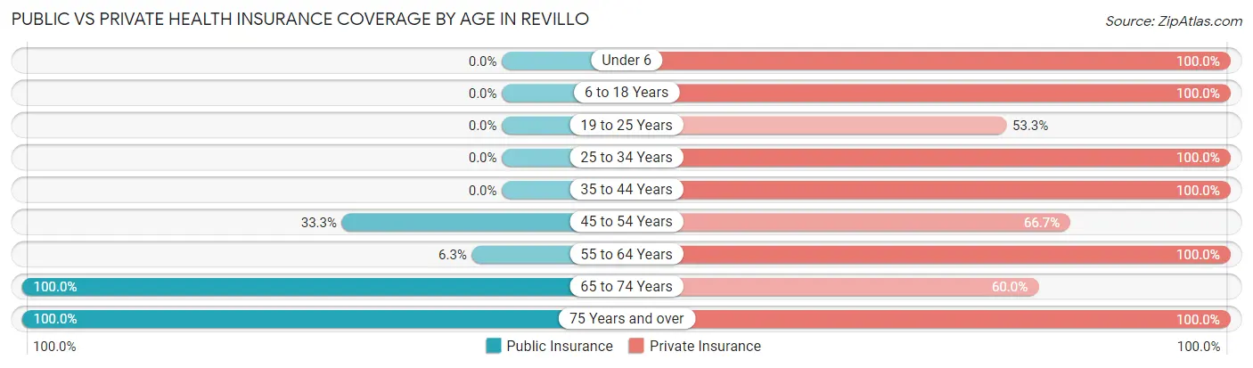 Public vs Private Health Insurance Coverage by Age in Revillo