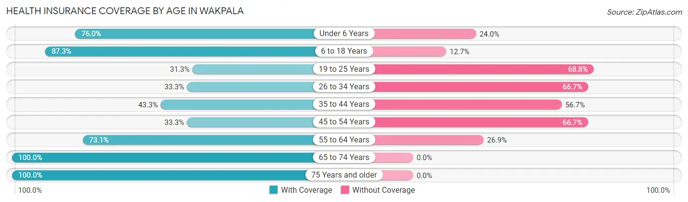 Health Insurance Coverage by Age in Wakpala