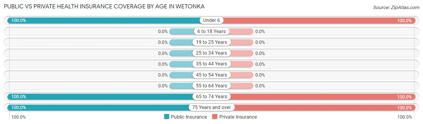 Public vs Private Health Insurance Coverage by Age in Wetonka