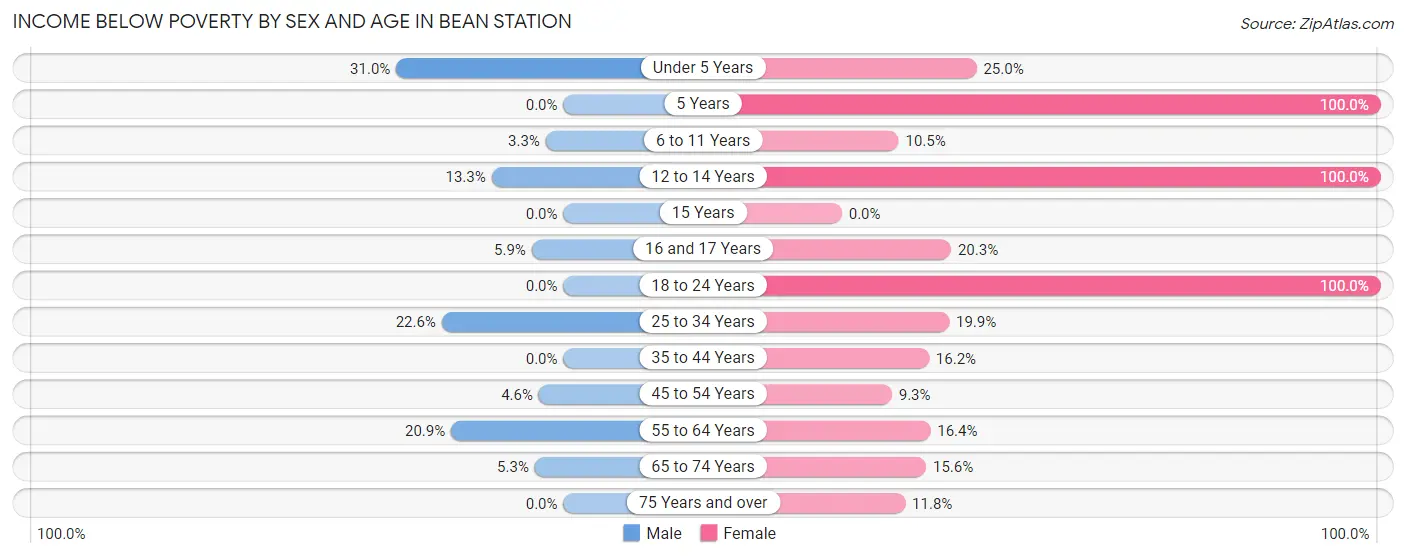 Income Below Poverty by Sex and Age in Bean Station