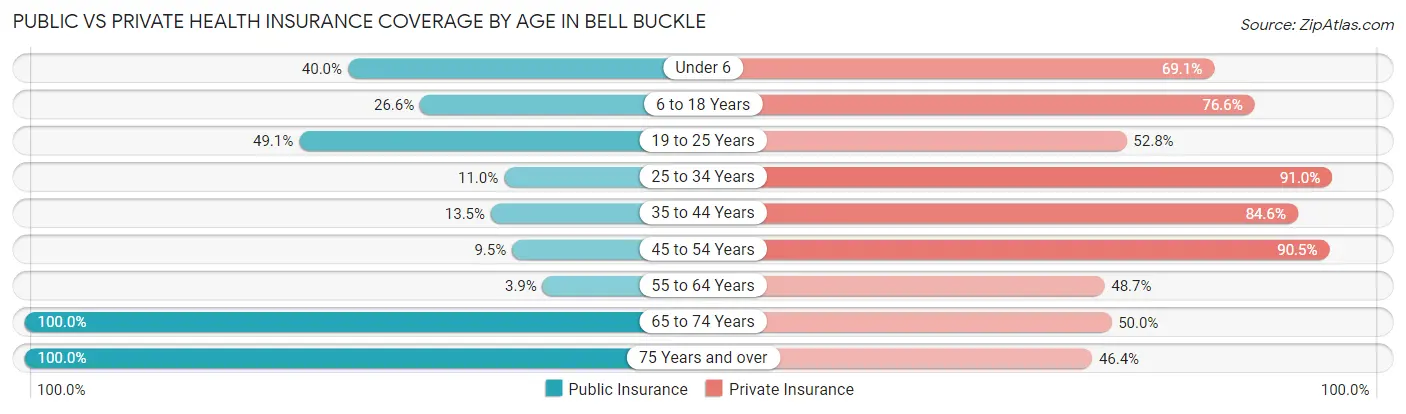 Public vs Private Health Insurance Coverage by Age in Bell Buckle