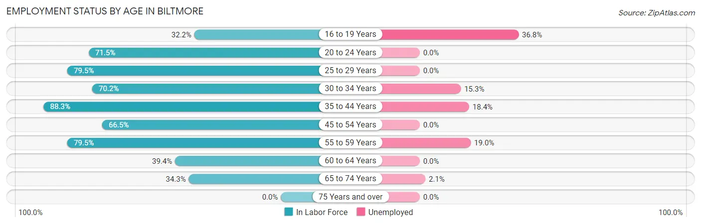 Employment Status by Age in Biltmore
