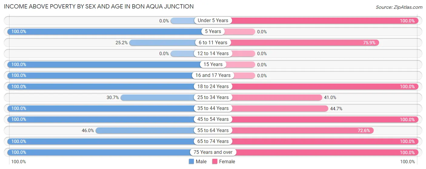Income Above Poverty by Sex and Age in Bon Aqua Junction